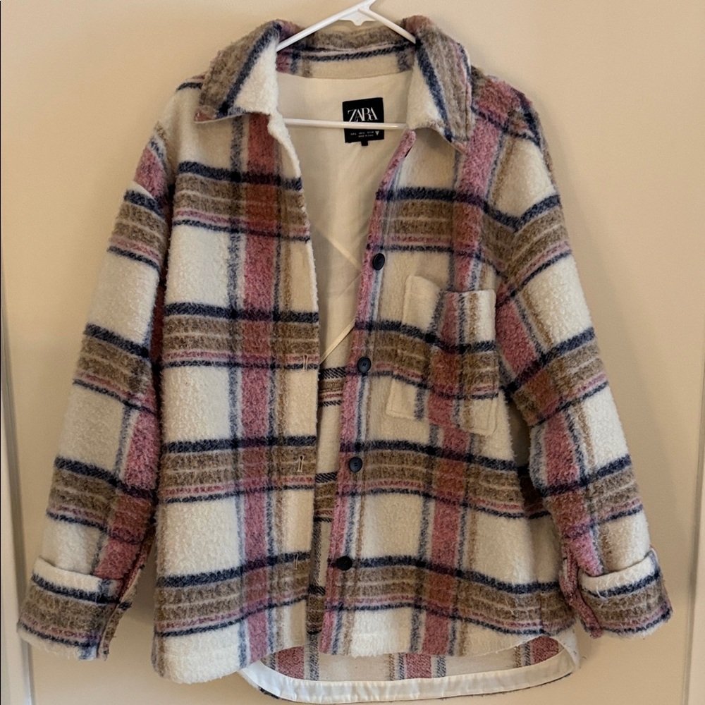 Zara Checkered Jacket in Cream and Pink